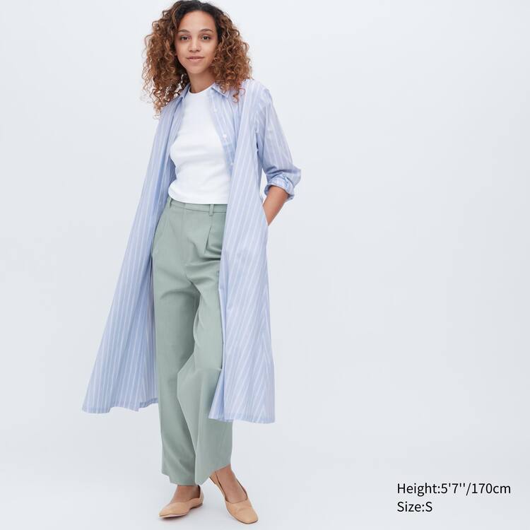 Uniqlo Bavlnene A-line Pruhované Long Sleeved Saty Damske Modre | MQVPKW-672