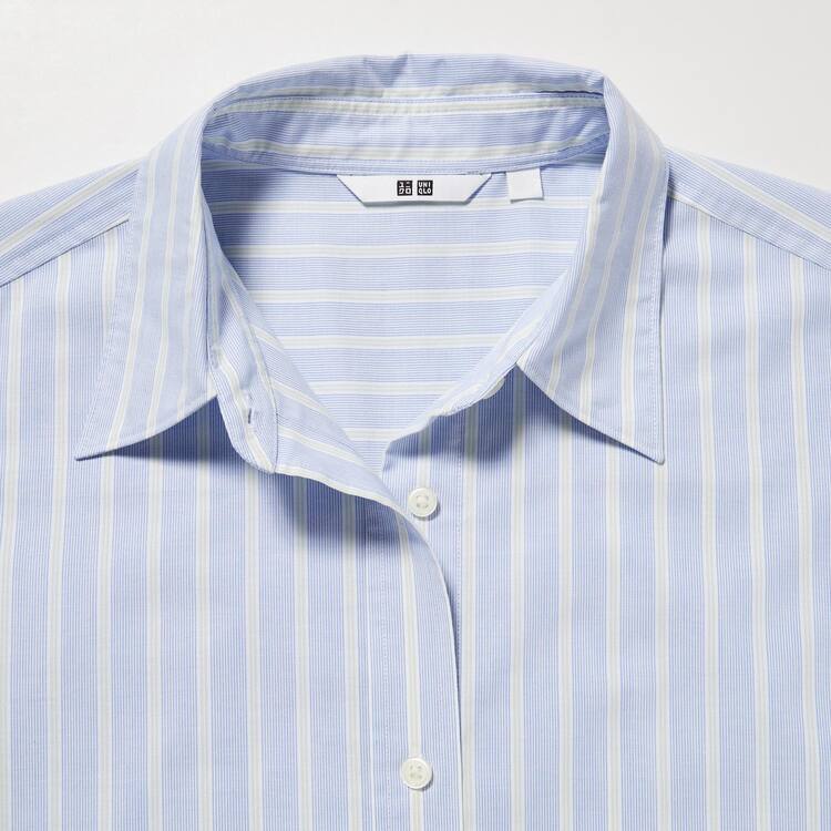 Uniqlo Bavlnene A-line Pruhované Long Sleeved Saty Damske Modre | MQVPKW-672