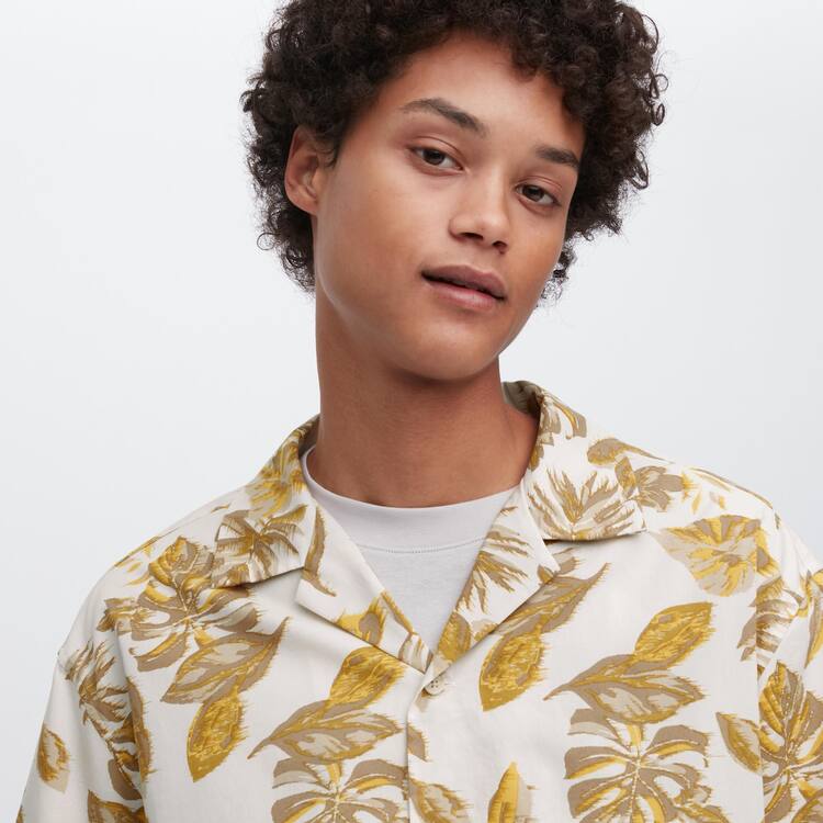 Uniqlo Bavlnene Blend Bežná Printed Kratke Sleeved (Open Collar) Kosele Panske Biele | HALFST-518