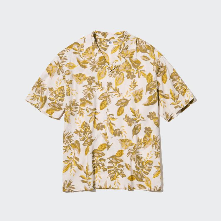Uniqlo Bavlnene Blend Bežná Printed Kratke Sleeved (Open Collar) Kosele Panske Biele | HALFST-518