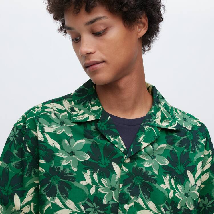 Uniqlo Bavlnene Blend Bežná Printed Kratke Sleeved (Open Collar) Kosele Panske Zelene | TCPKIS-760