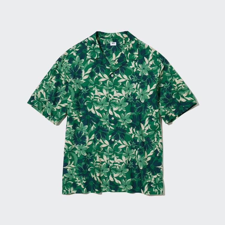 Uniqlo Bavlnene Blend Bežná Printed Kratke Sleeved (Open Collar) Kosele Panske Zelene | TCPKIS-760