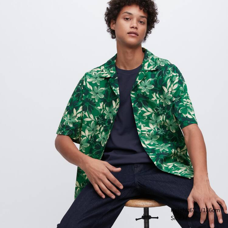 Uniqlo Bavlnene Blend Bežná Printed Kratke Sleeved (Open Collar) Kosele Panske Zelene | TCPKIS-760