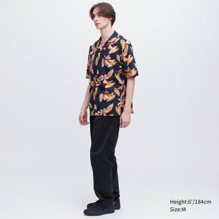 Uniqlo Bavlnene Blend Bežná Printed Kratke Sleeved (Open Collar) Kosele Panske Námornícka Modrá | VGCWLB-593
