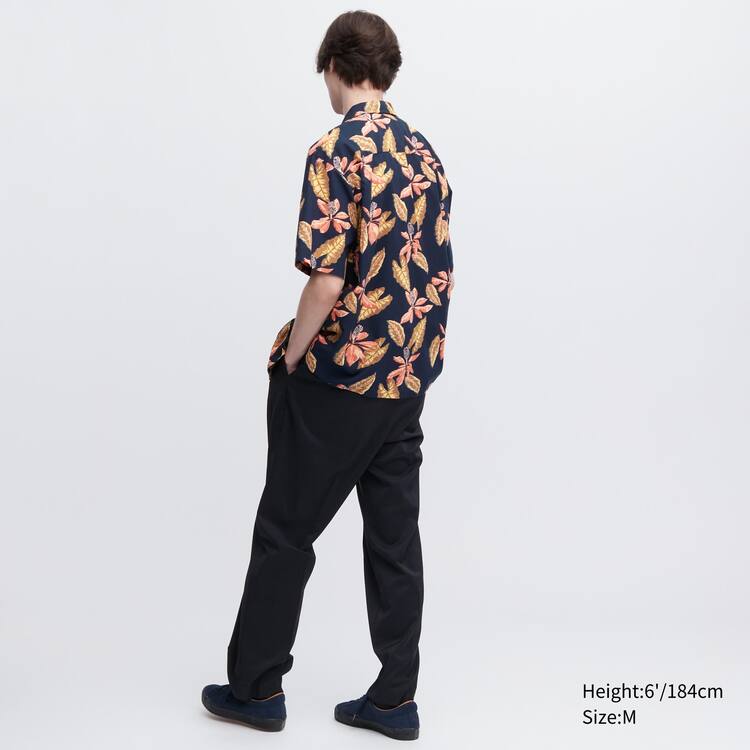 Uniqlo Bavlnene Blend Bežná Printed Kratke Sleeved (Open Collar) Kosele Panske Námornícka Modrá | VGCWLB-593