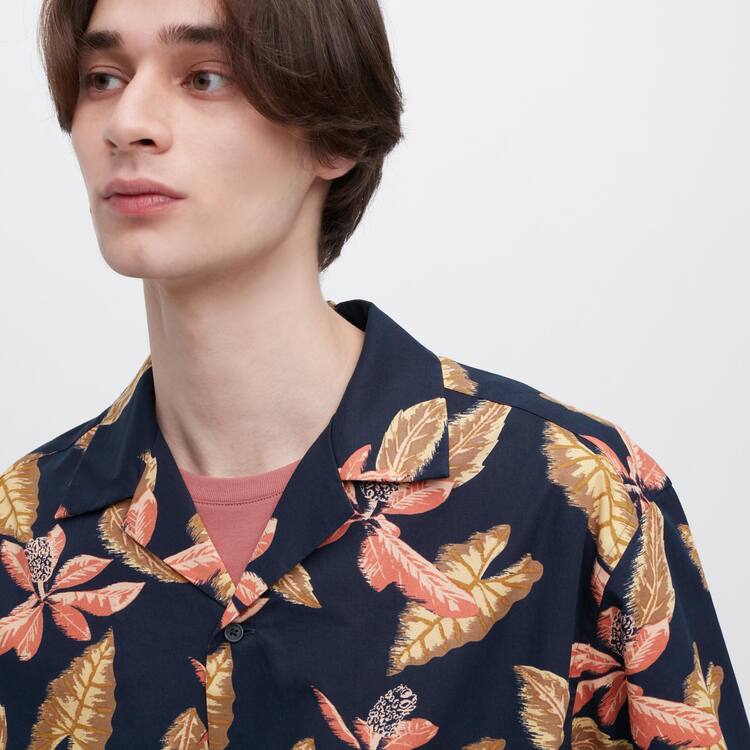 Uniqlo Bavlnene Blend Bežná Printed Kratke Sleeved (Open Collar) Kosele Panske Námornícka Modrá | VGCWLB-593