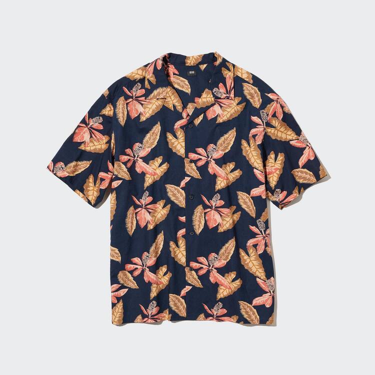 Uniqlo Bavlnene Blend Bežná Printed Kratke Sleeved (Open Collar) Kosele Panske Námornícka Modrá | VGCWLB-593