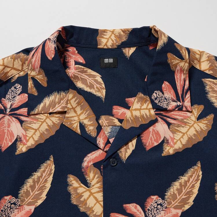 Uniqlo Bavlnene Blend Bežná Printed Kratke Sleeved (Open Collar) Kosele Panske Námornícka Modrá | VGCWLB-593