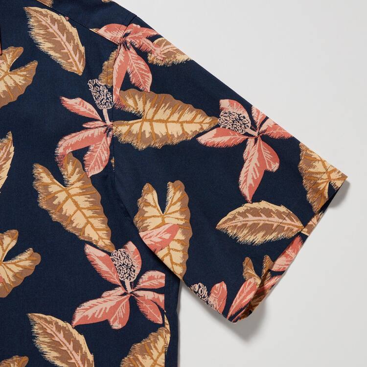 Uniqlo Bavlnene Blend Bežná Printed Kratke Sleeved (Open Collar) Kosele Panske Námornícka Modrá | VGCWLB-593