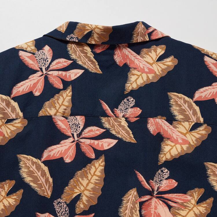 Uniqlo Bavlnene Blend Bežná Printed Kratke Sleeved (Open Collar) Kosele Panske Námornícka Modrá | VGCWLB-593
