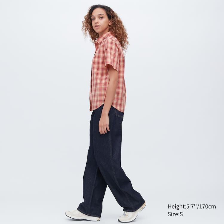 Uniqlo Bavlnene Checked Kratke Sleeved Kosele Damske Ruzove | DFERHS-507