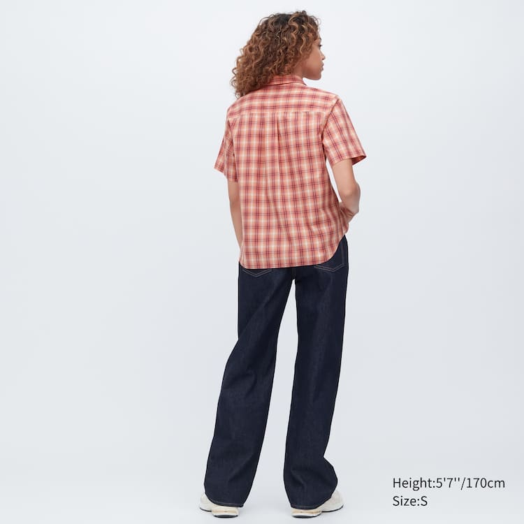Uniqlo Bavlnene Checked Kratke Sleeved Kosele Damske Ruzove | DFERHS-507
