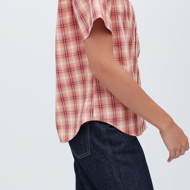 Uniqlo Bavlnene Checked Kratke Sleeved Kosele Damske Ruzove | DFERHS-507
