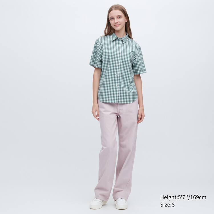 Uniqlo Bavlnene Checked Kratke Sleeved Kosele Damske Zelene | GXJNCE-164