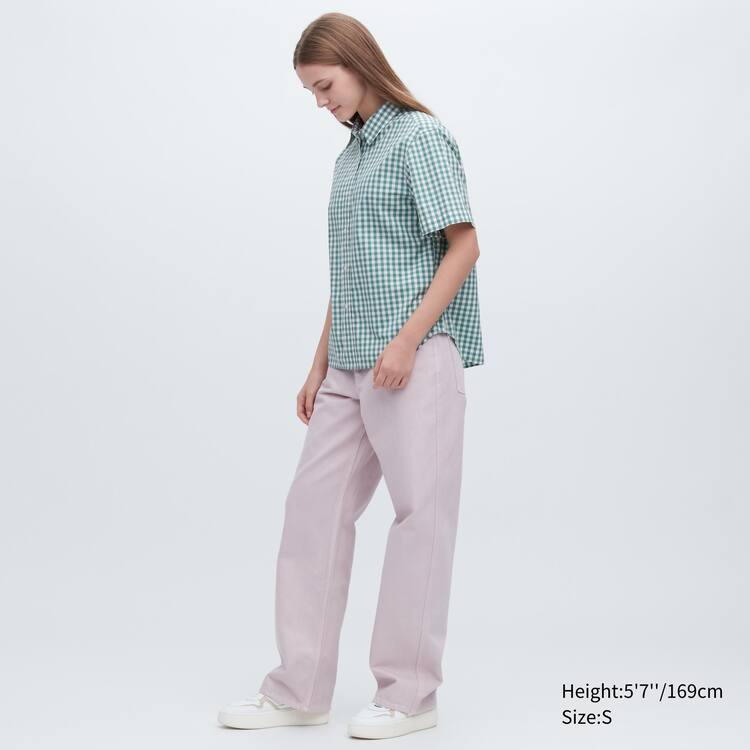 Uniqlo Bavlnene Checked Kratke Sleeved Kosele Damske Zelene | GXJNCE-164