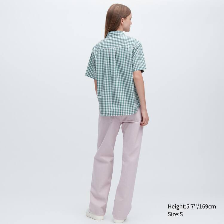 Uniqlo Bavlnene Checked Kratke Sleeved Kosele Damske Zelene | GXJNCE-164