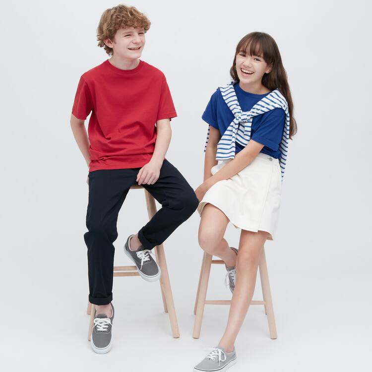 Uniqlo Bavlnene Colour Crew Neck Kratke Sleeved Tricko Detske Červené | DUYLNZ-736