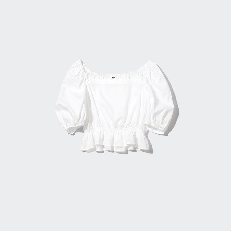 Uniqlo Bavlnene Cropped Kratke Sleeved Blúzky Damske Biele | XYQKVA-729