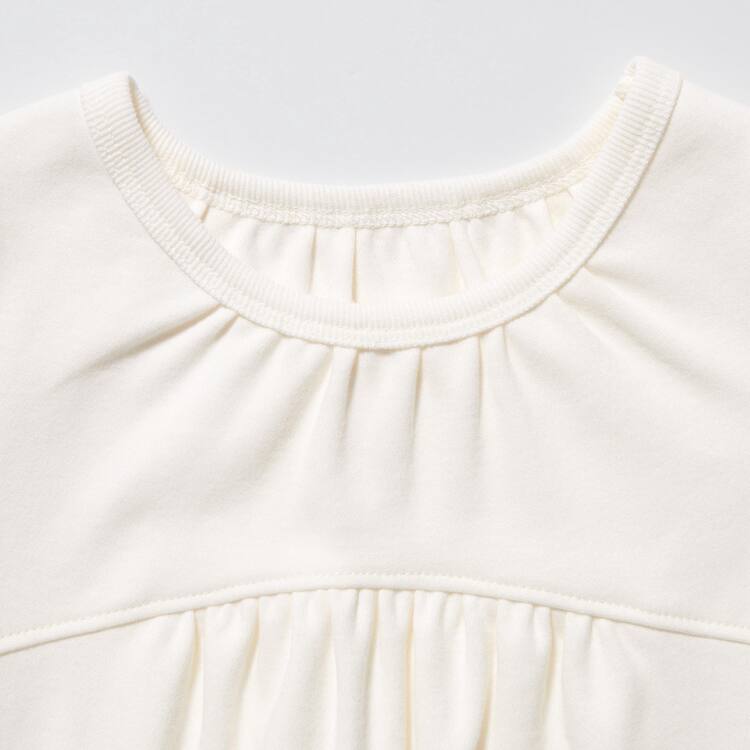 Uniqlo Bavlnene Gathered Crew Neck Long Sleeved Tricko Pre Babatka Biele | MVRZBC-368