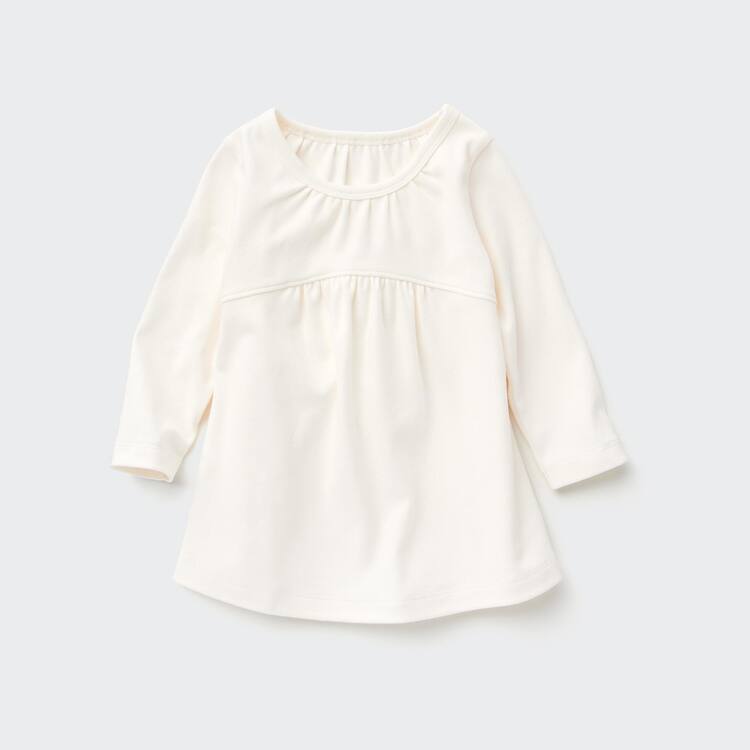 Uniqlo Bavlnene Gathered Crew Neck Long Sleeved Tricko Pre Babatka Biele | MVRZBC-368