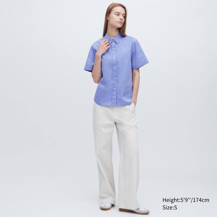 Uniqlo Bavlnene Kratke Sleeved Kosele Damske Modre | RLWKAU-412