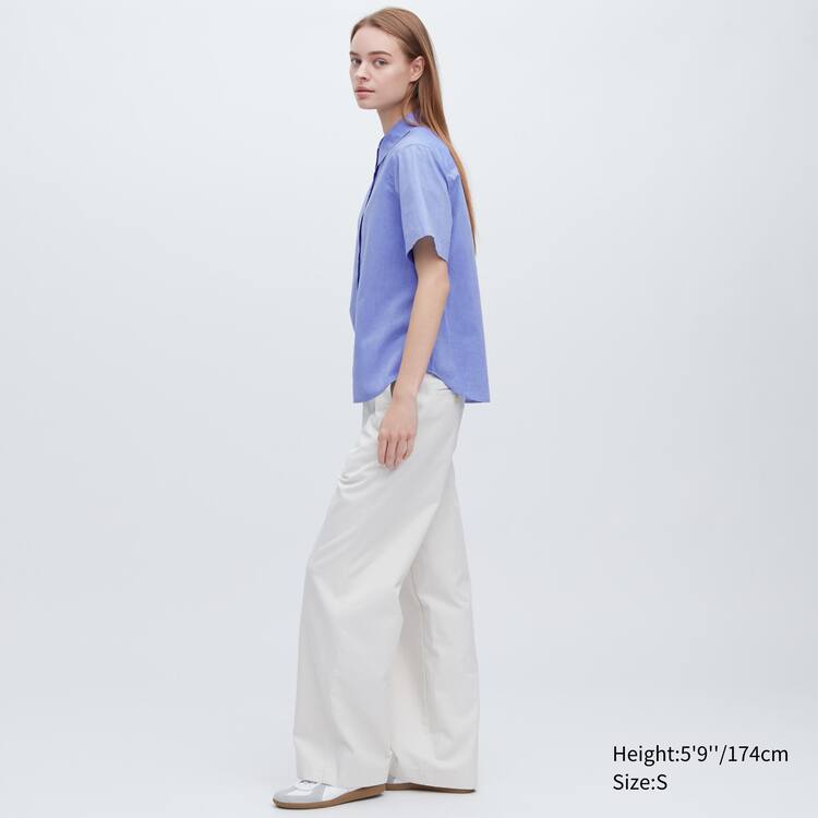 Uniqlo Bavlnene Kratke Sleeved Kosele Damske Modre | RLWKAU-412