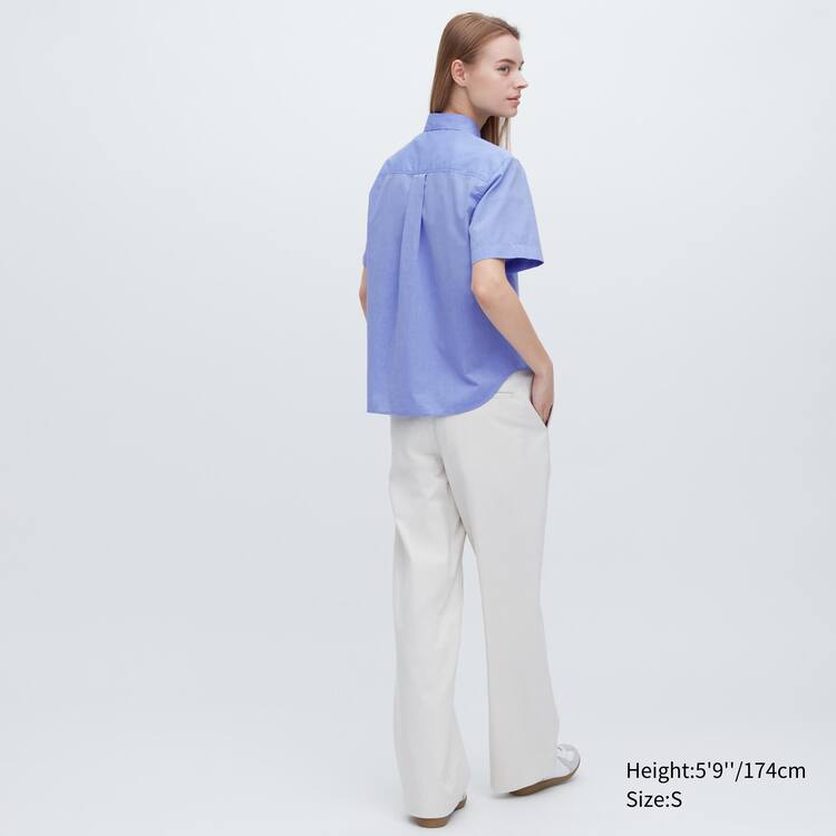 Uniqlo Bavlnene Kratke Sleeved Kosele Damske Modre | RLWKAU-412