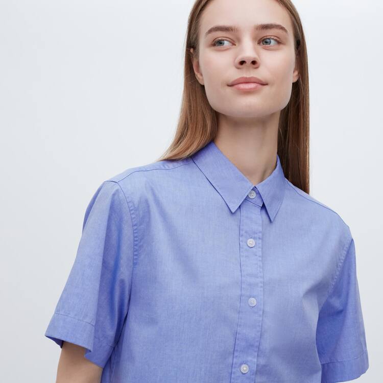 Uniqlo Bavlnene Kratke Sleeved Kosele Damske Modre | RLWKAU-412