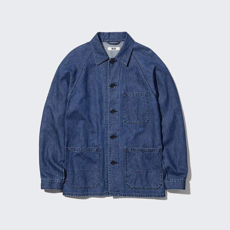 Uniqlo Bavlnene Linen Blend Utility Bundy Panske Modre | PWBZTU-970