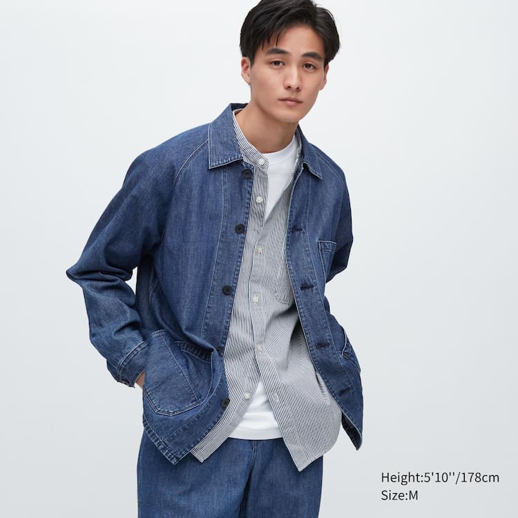 Uniqlo Bavlnene Linen Blend Utility Bundy Panske Modre | PWBZTU-970