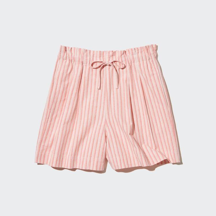 Uniqlo Bavlnene Linen Pruhované Sortky Damske Svetlo Oranžové | JGHKWT-529