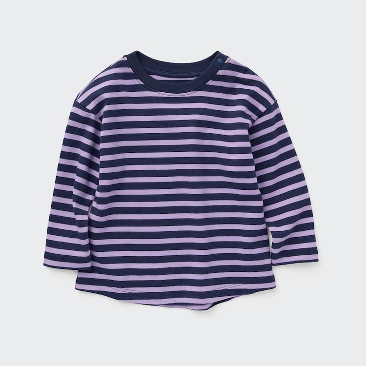 Uniqlo Bavlnene Pruhované Crew Neck Long Sleeved Tricko Pre Babatka Nachový | RPIGLX-856