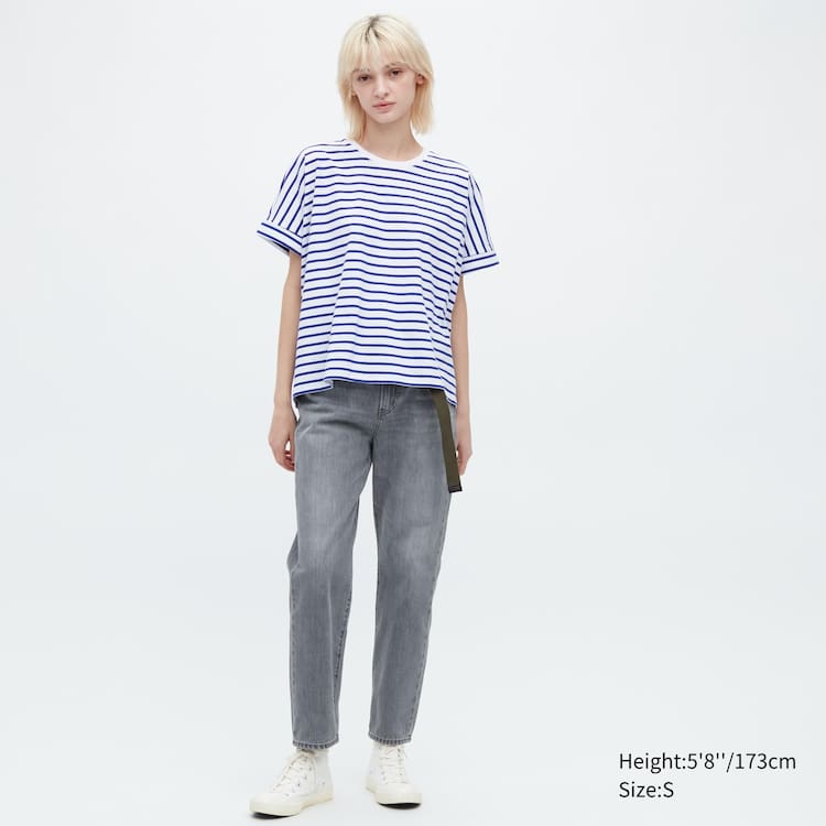Uniqlo Bavlnene Pruhované French Sleeved Tricko Damske Biele Modre | PFDJVZ-135