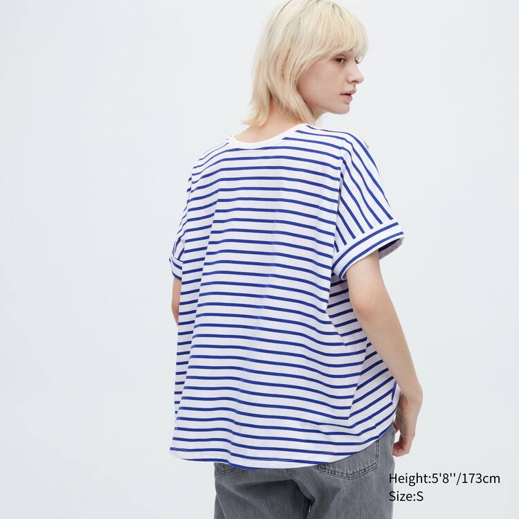 Uniqlo Bavlnene Pruhované French Sleeved Tricko Damske Biele Modre | PFDJVZ-135