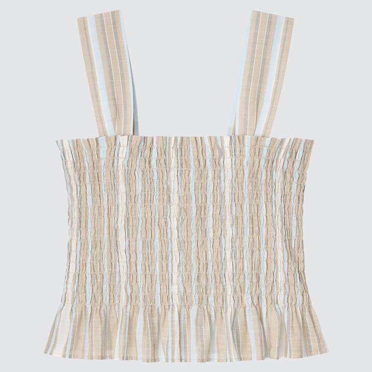 Uniqlo Bavlnene Pruhované Gathered Bez Rukavov Blúzky Damske Béžové | WHDNXE-859
