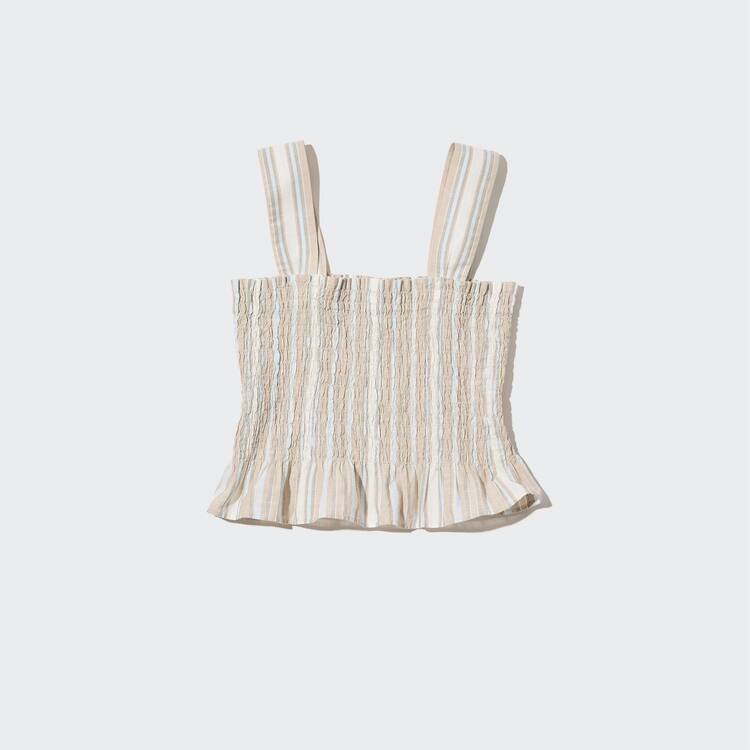 Uniqlo Bavlnene Pruhované Gathered Bez Rukavov Blúzky Damske Béžové | WHDNXE-859