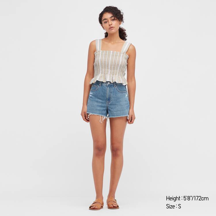 Uniqlo Bavlnene Pruhované Gathered Bez Rukavov Blúzky Damske Béžové | WHDNXE-859
