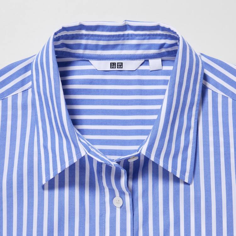 Uniqlo Bavlnene Pruhované Long Sleeved Kosele Damske Modre Biele | HBWTQK-730