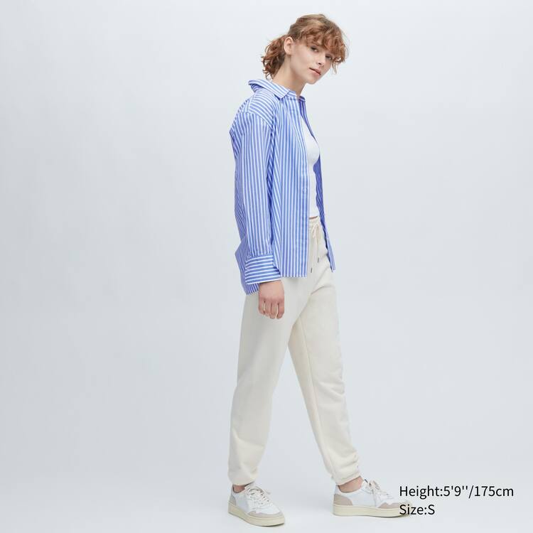 Uniqlo Bavlnene Pruhované Long Sleeved Kosele Damske Modre Biele | HBWTQK-730