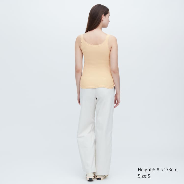 Uniqlo Bavlnene Rebrovaný Cipkovane Bez Rukavov Vesty Damske Žlté | JDGHVM-476
