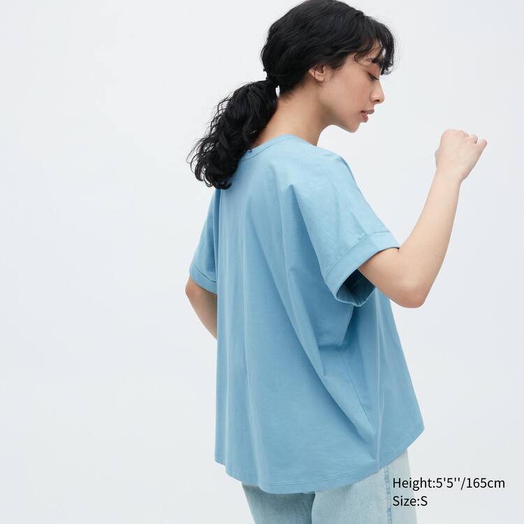 Uniqlo Bavlnene Sleeve Tricko Damske Modre | JRBHGY-397