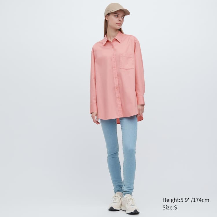 Uniqlo Bavlnene Twill Oversized Long Sleeved Kosele Damske Ruzove | LAEZIW-178
