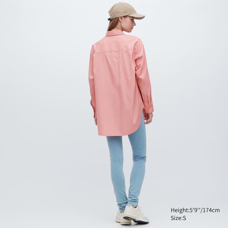 Uniqlo Bavlnene Twill Oversized Long Sleeved Kosele Damske Ruzove | LAEZIW-178