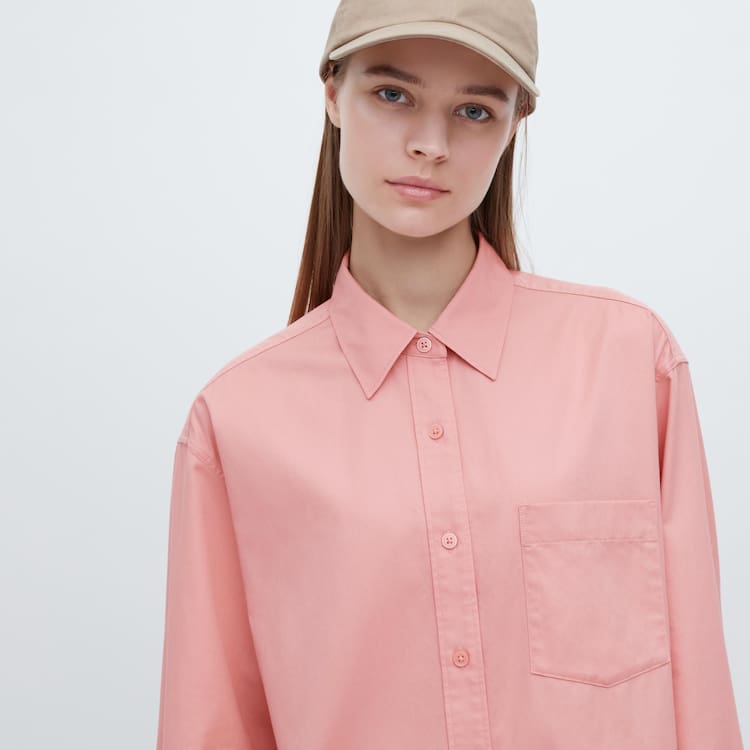 Uniqlo Bavlnene Twill Oversized Long Sleeved Kosele Damske Ruzove | LAEZIW-178