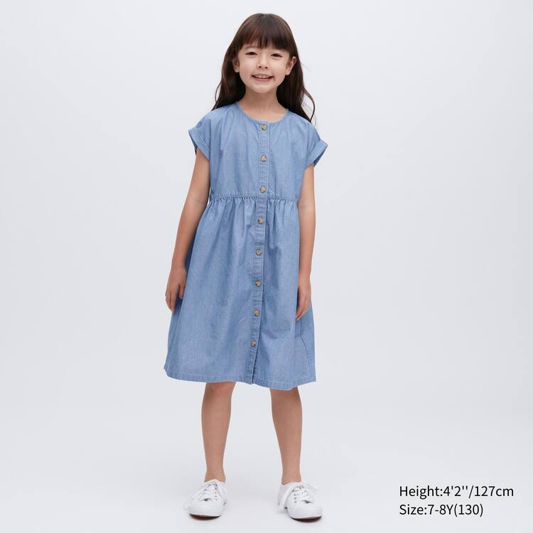 Uniqlo Chambray Gathered Kratke Sleeved Saty Detske Modre | TKWBON-973