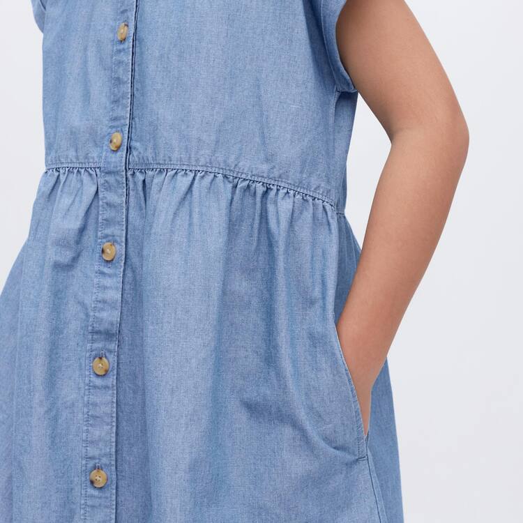 Uniqlo Chambray Gathered Kratke Sleeved Saty Detske Modre | TKWBON-973