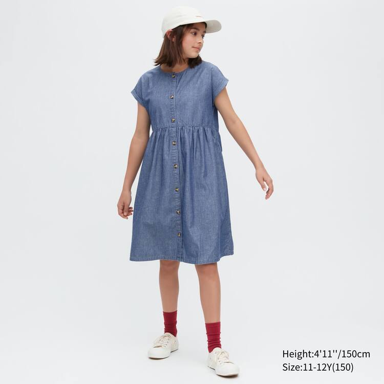 Uniqlo Chambray Gathered Kratke Sleeved Saty Detske Modre | TKWBON-973