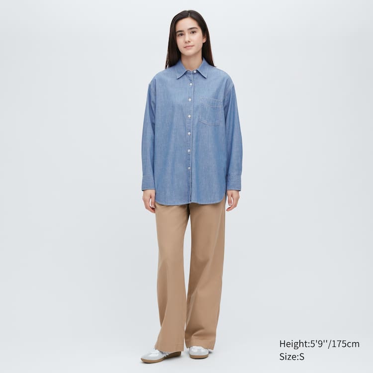 Uniqlo Chambray Oversized Long Sleeved Kosele Damske Modre | WTNRIG-439