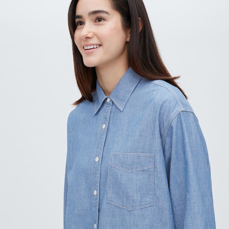 Uniqlo Chambray Oversized Long Sleeved Kosele Damske Modre | WTNRIG-439