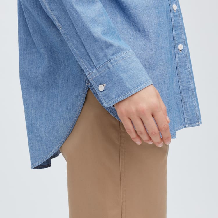 Uniqlo Chambray Oversized Long Sleeved Kosele Damske Modre | WTNRIG-439